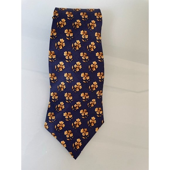 CELINE PARIS Blue Printed Silk Necktie Tie flower design - Picture 2 of 7